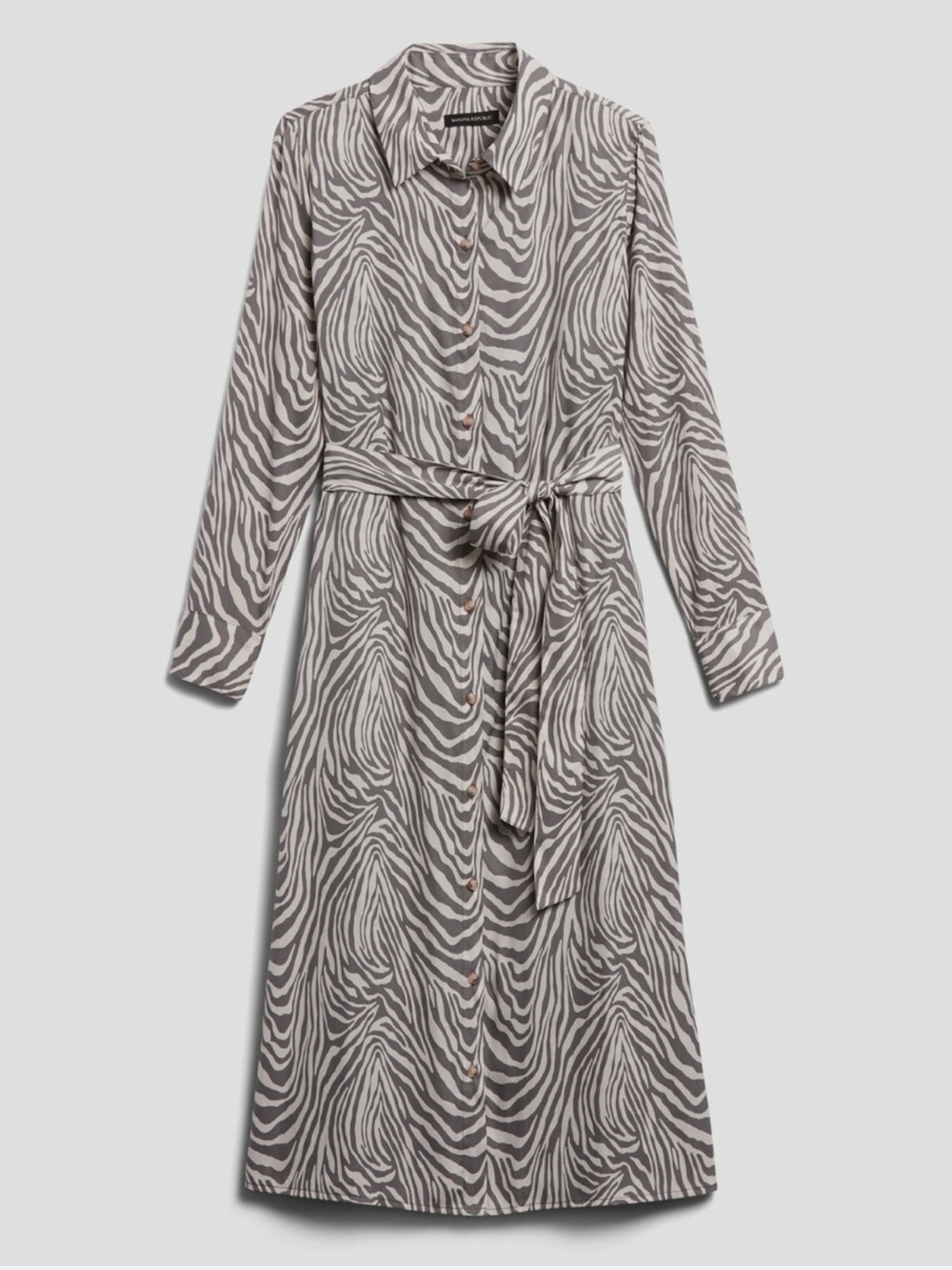 BR Factory Midi Shirt Dress w/Charcoal Slip & Pockets in Gray/White Zebra Print - Picture 2 of 4